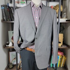 Perry Ellis Portfolio Men Sport Coat Blazer Two Button Gray Herringbone 46R SLIM